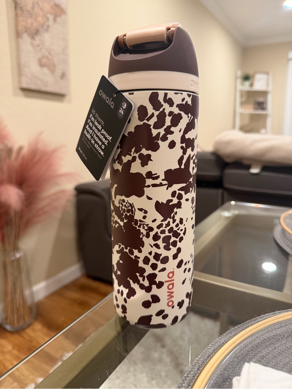 Owala Stainless Steel Bottle in Brown Cow Print
